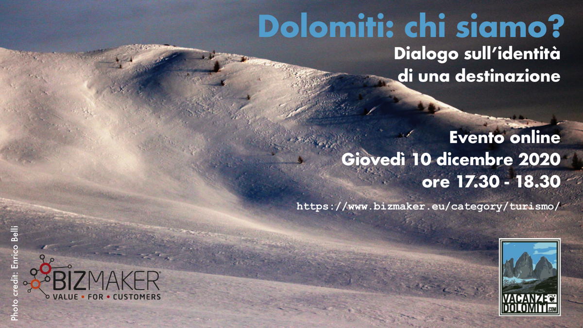 Scopri di più sull'articolo Evento on-line: Dolomiti, chi siamo? Dialogo sull’identità di una destinazione: giovedì 10 dicembre ore 17.30.